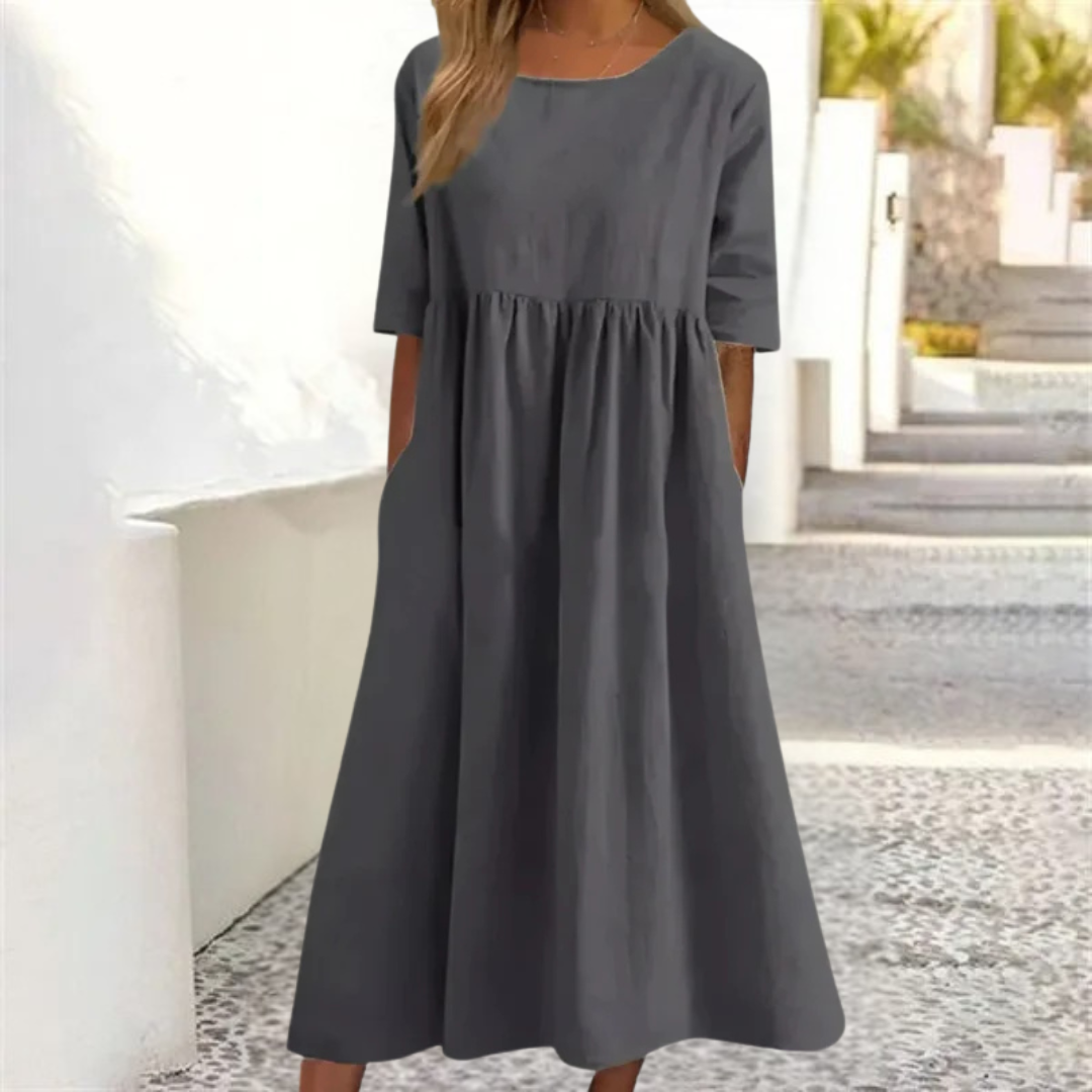Amara | Women Loose Fit Summer Midi Dress with Pockets