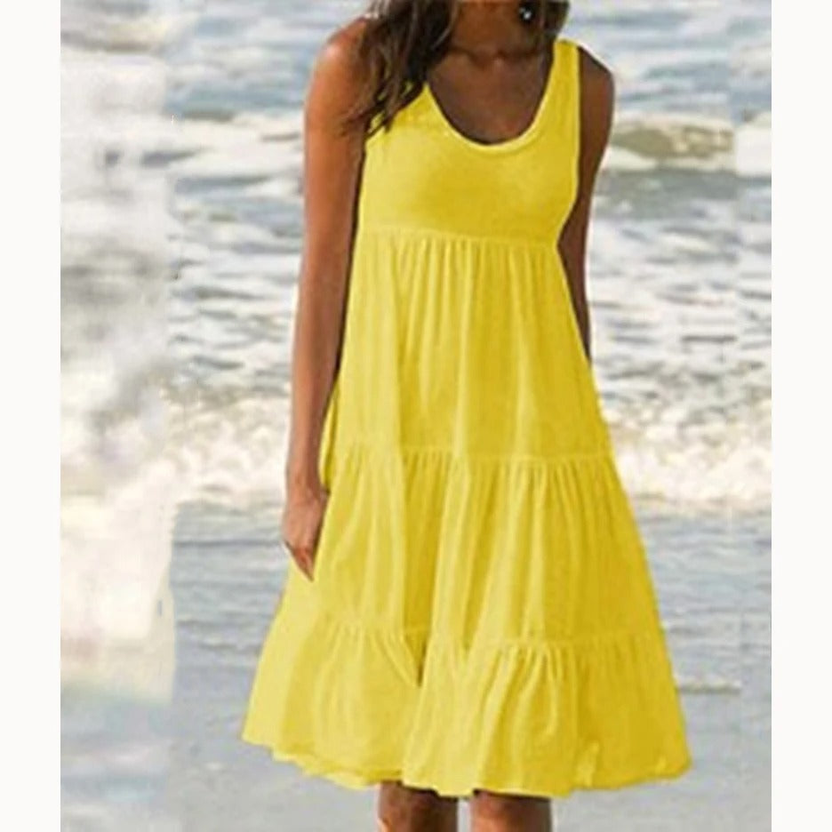 Cordelia | Women's Tiered Sleeveless Ruffled Midi Dress