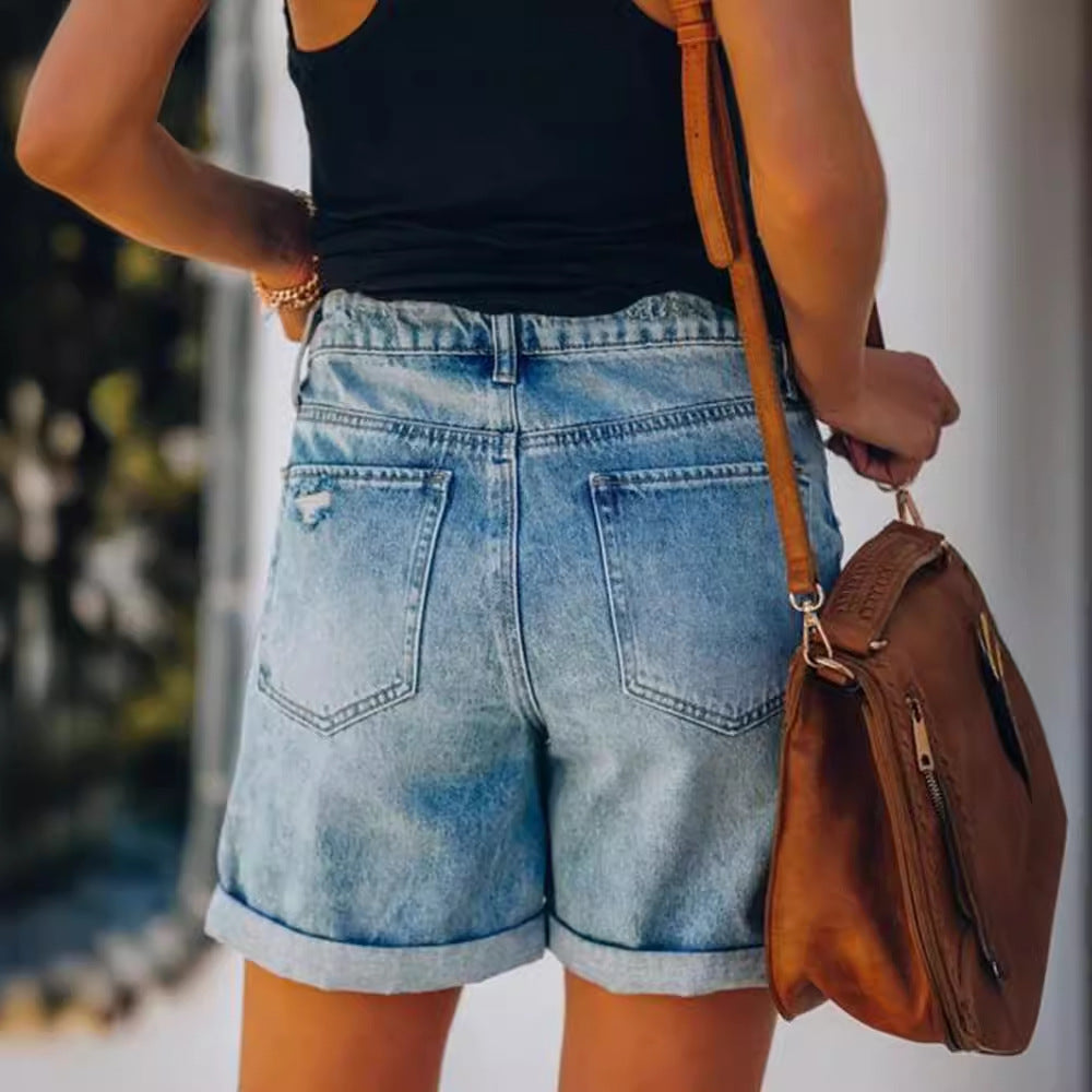 Daisy | Women’s High Waist Denim Shorts Destroyed Fit