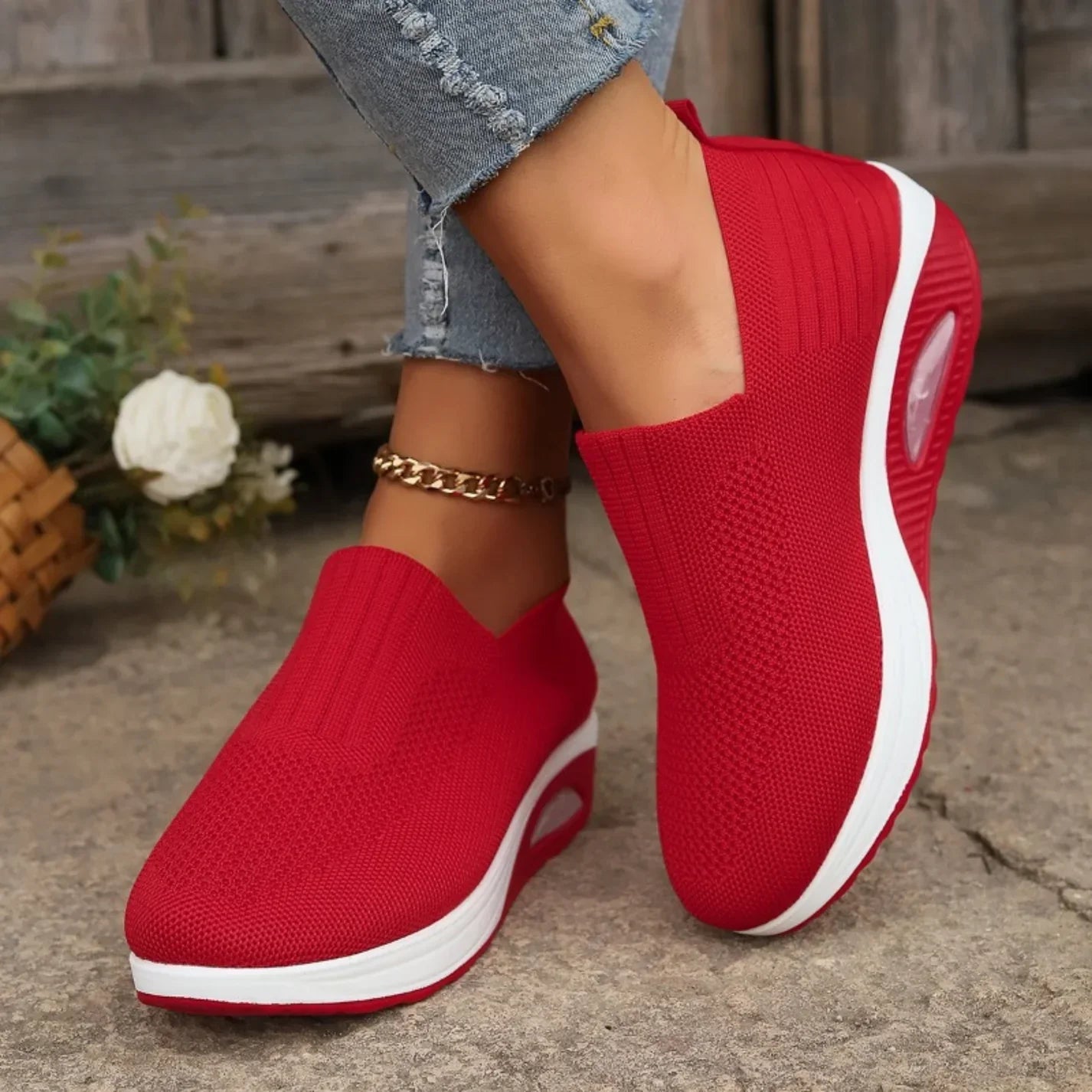 Ella | Women's Slip-On Trainers Comfortable Wedge Mesh