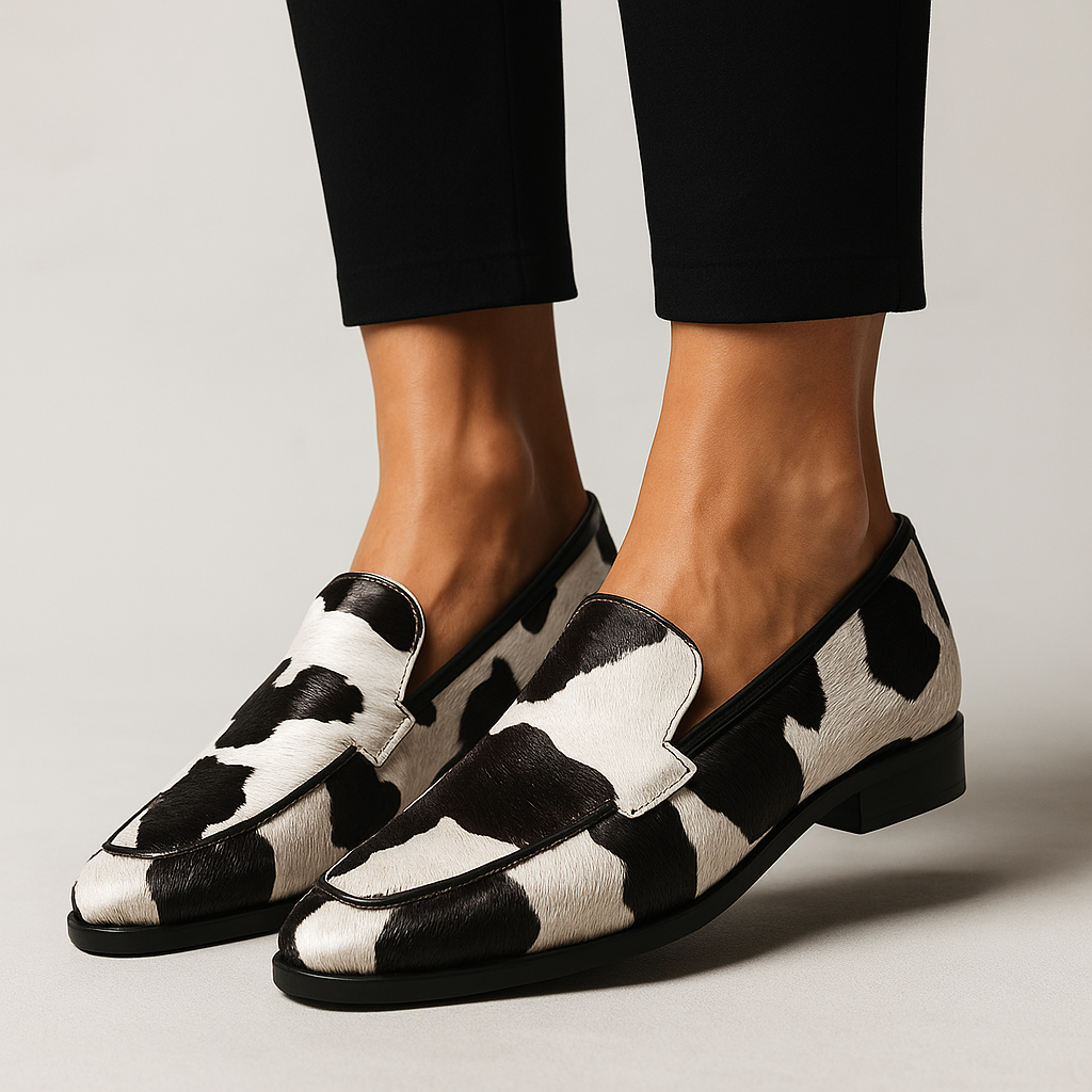 Elspeth | Womens Loafers Cow Hide Print Structured Pointed Toe