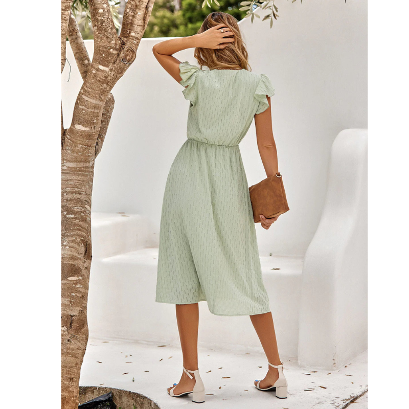 Evie | Women Short Sleeve Ruffle Midi Dress Flattering Fit