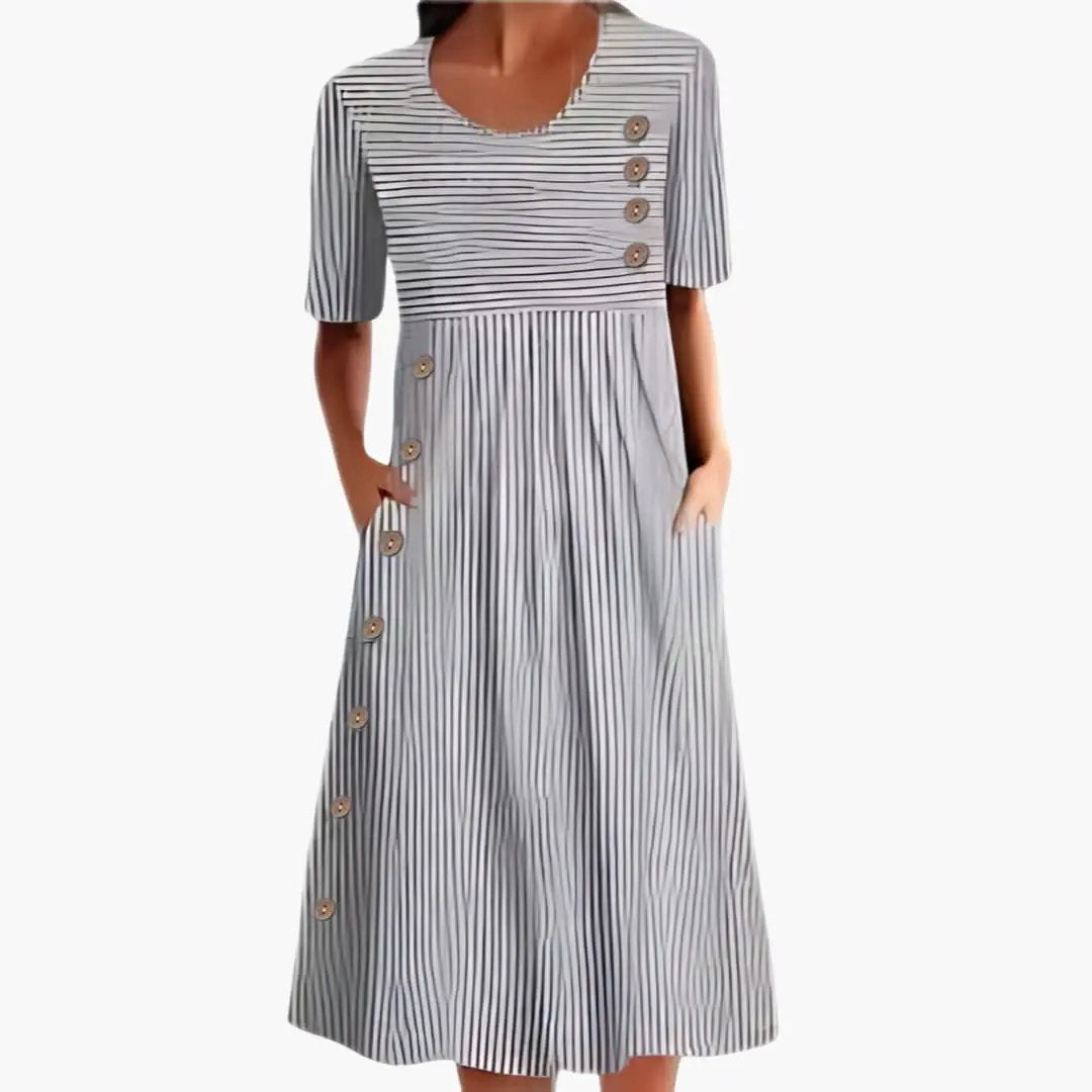 Martha | Women's Summer Striped Button Front Midi Dress