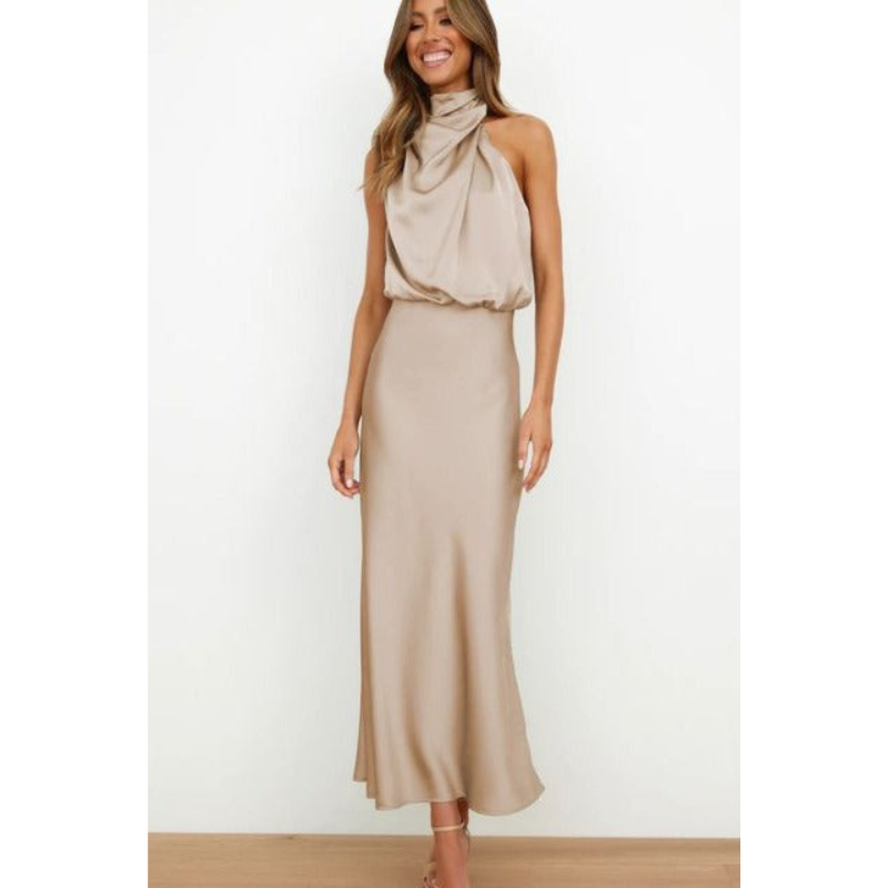 Seraphina | Women Halter Neck Evening Midi Dress Flattering Fit