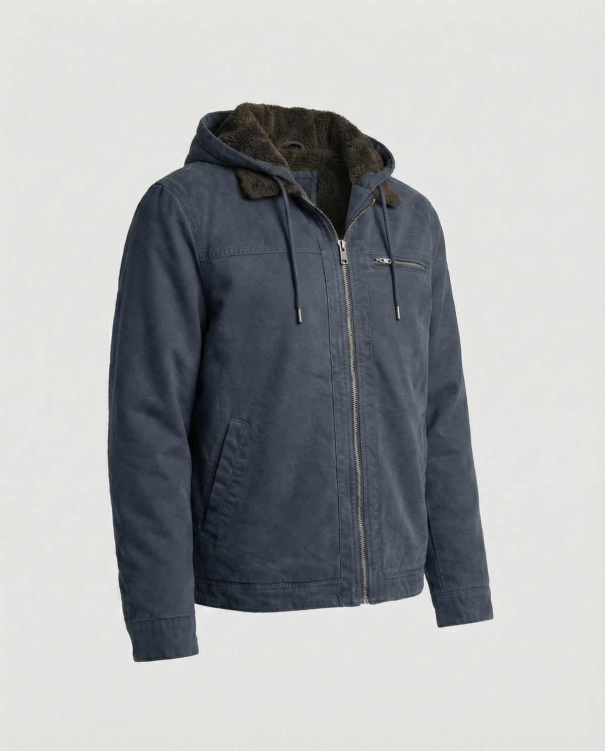 Product flat lay of Harvey jacket in navy blue, side angle