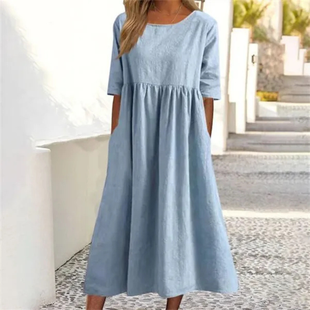 Amara | Women Loose Fit Summer Midi Dress with Pockets
