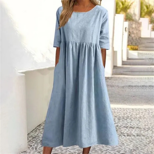 Amara | Women Loose Fit Summer Midi Dress with Pockets