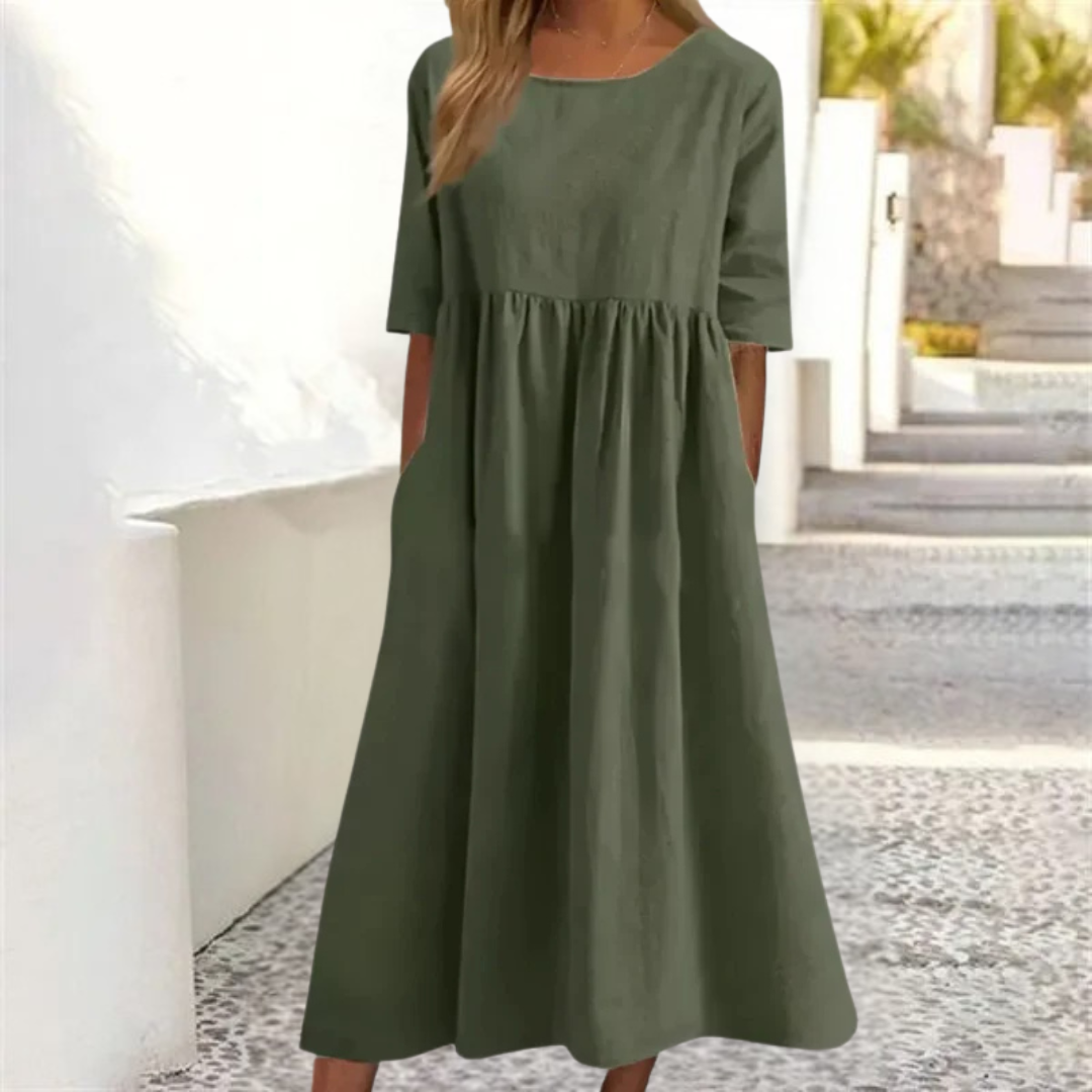Amara | Women Loose Fit Summer Midi Dress with Pockets