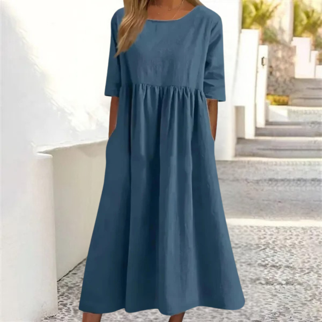 Amara | Women Loose Fit Summer Midi Dress with Pockets