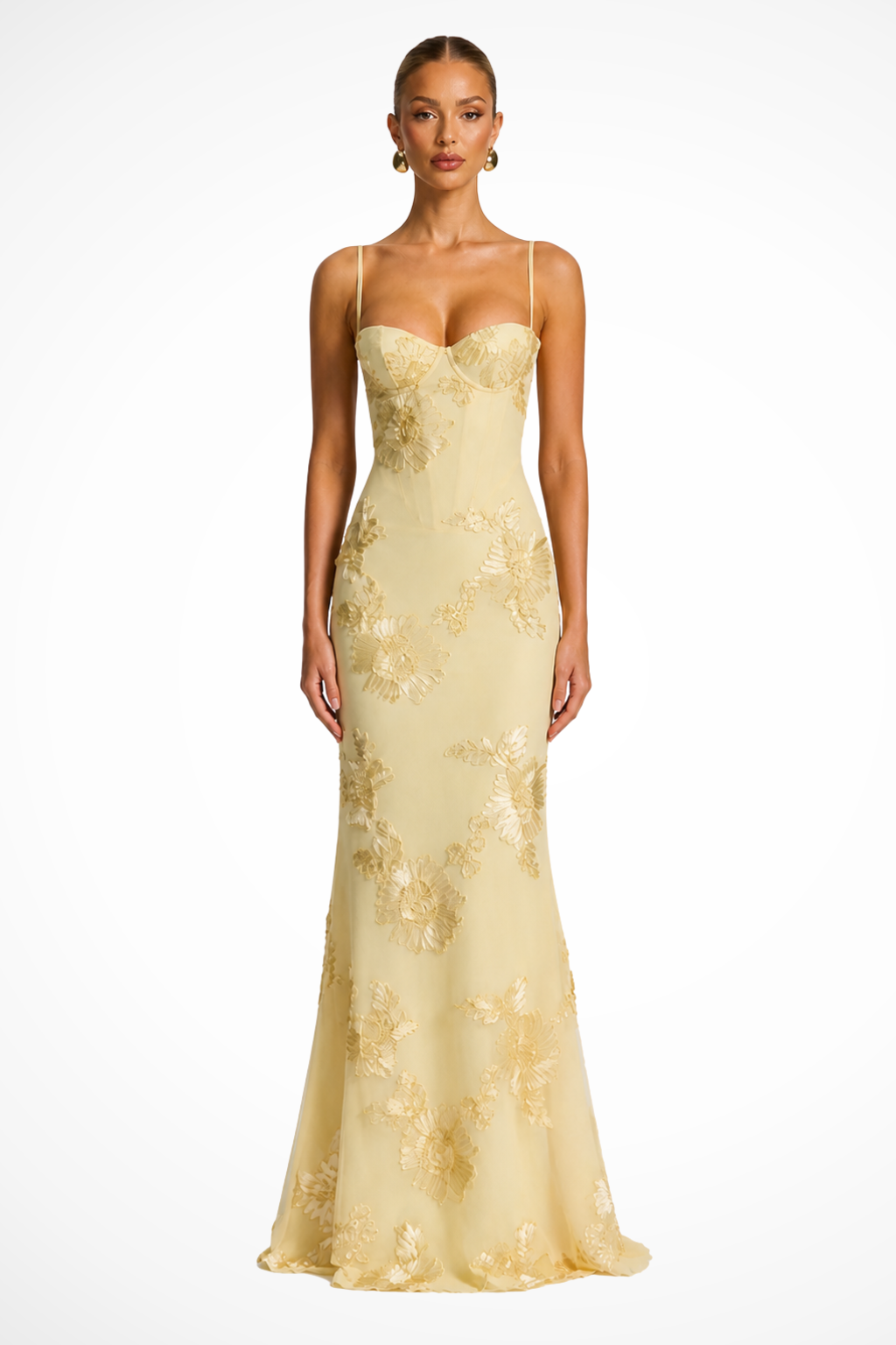 Arabella | Women's Wedding Guest Floral Embroidered Corset Maxi Dress