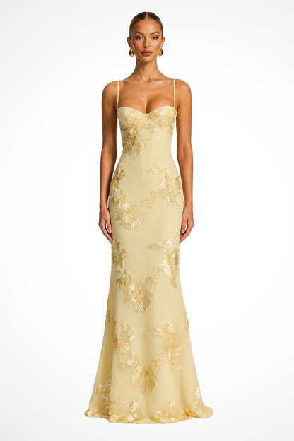 Arabella | Women's Wedding Guest Floral Embroidered Corset Maxi Dress