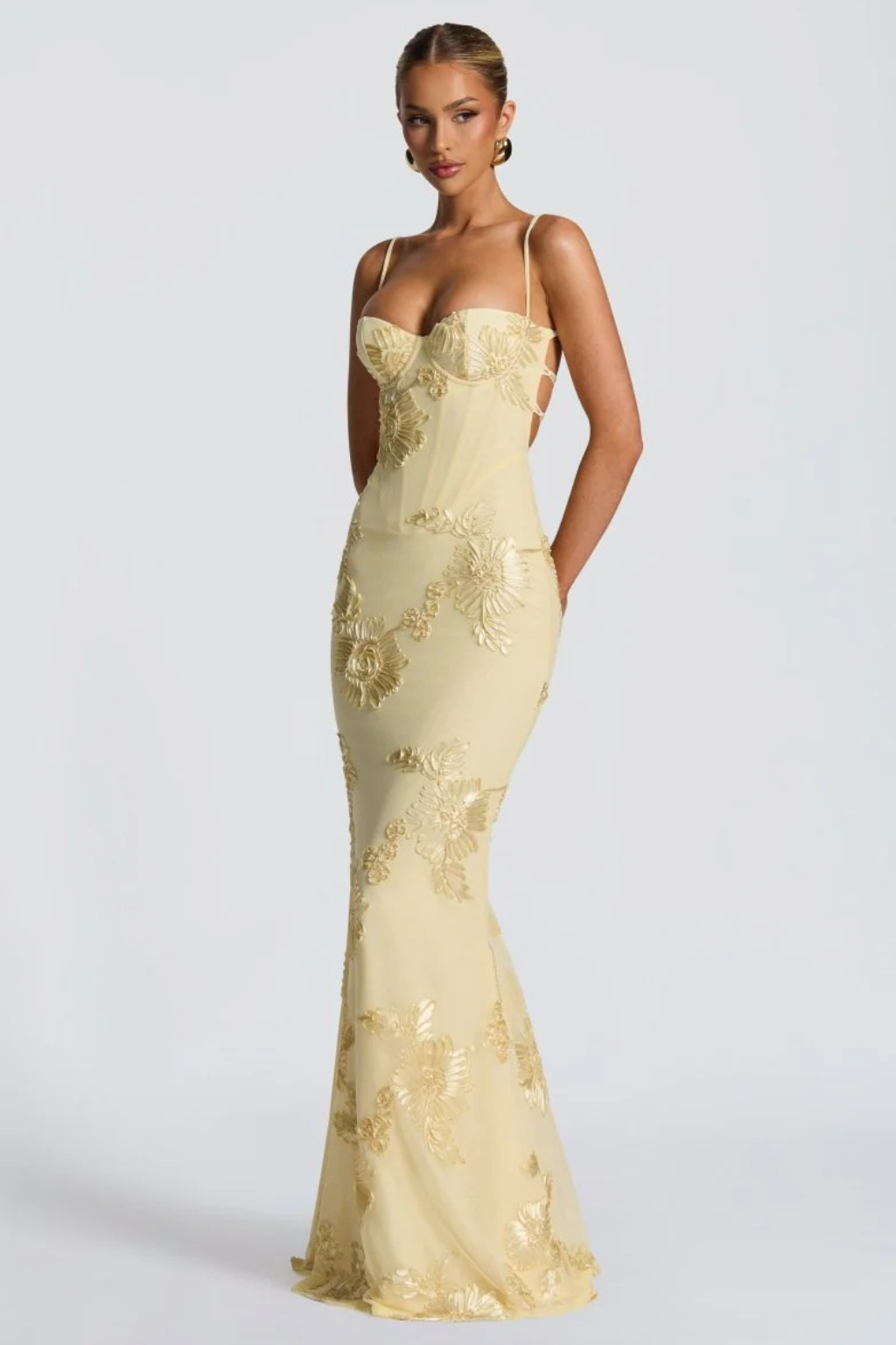 Arabella | Women's Wedding Guest Floral Embroidered Corset Maxi Dress