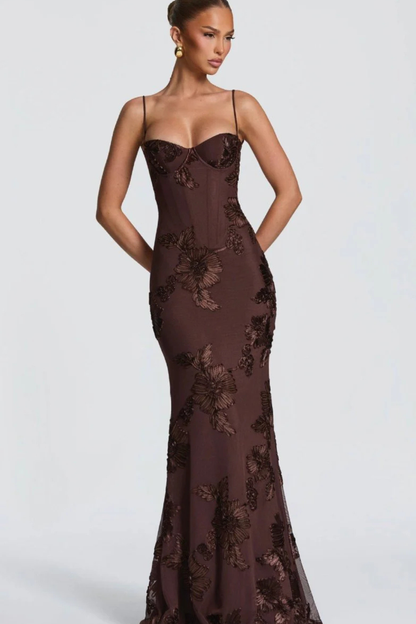 Arabella | Women's Wedding Guest Floral Embroidered Corset Maxi Dress