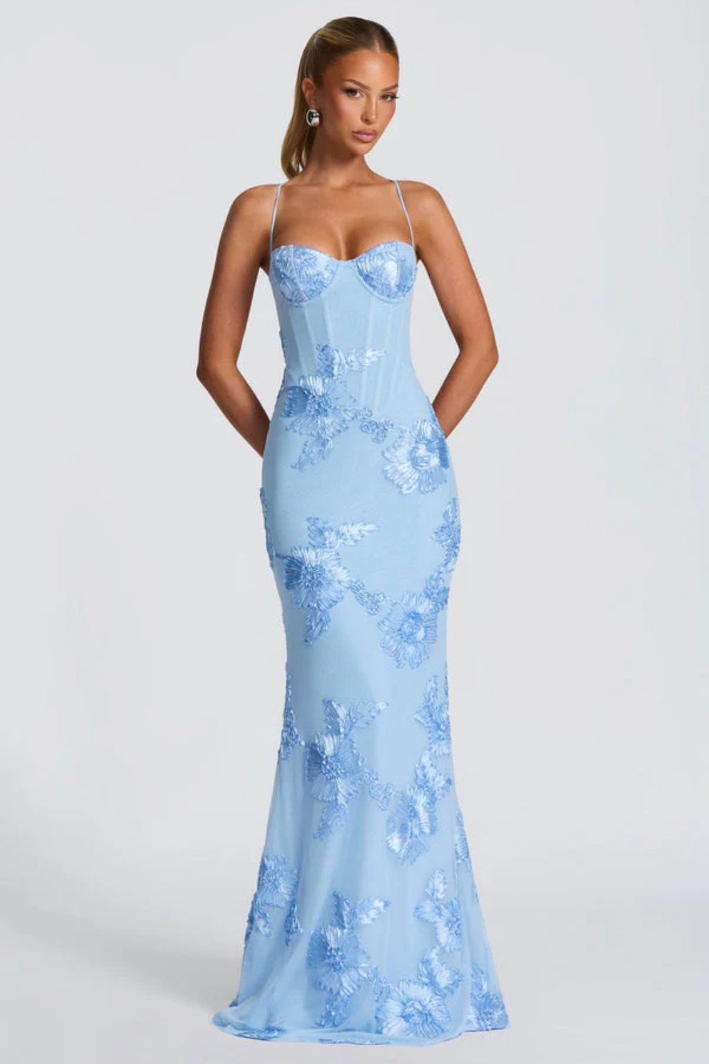 Arabella | Women's Wedding Guest Floral Embroidered Corset Maxi Dress