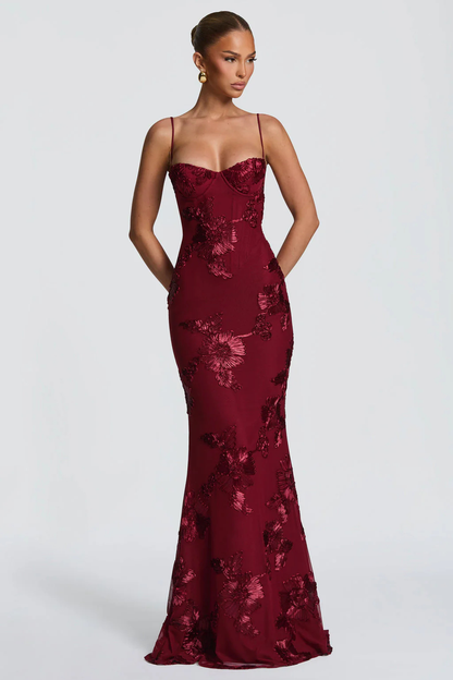 Arabella | Women's Wedding Guest Floral Embroidered Corset Maxi Dress