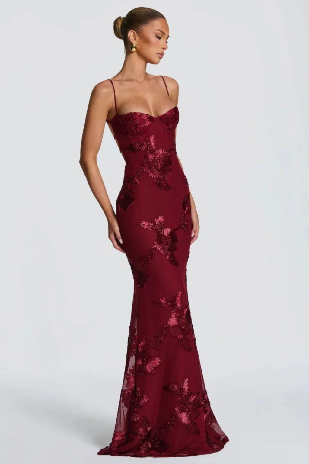 Arabella | Women's Wedding Guest Floral Embroidered Corset Maxi Dress