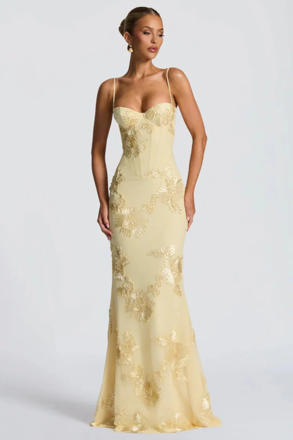 Arabella | Women's Wedding Guest Floral Embroidered Corset Maxi Dress