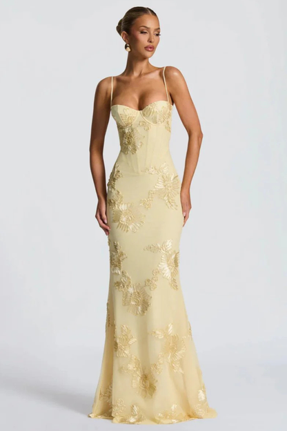 Arabella | Women's Wedding Guest Floral Embroidered Corset Maxi Dress