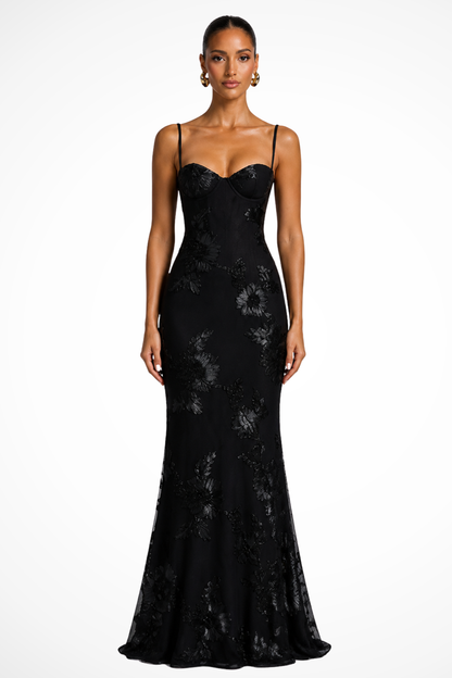 Arabella | Women's Wedding Guest Floral Embroidered Corset Maxi Dress