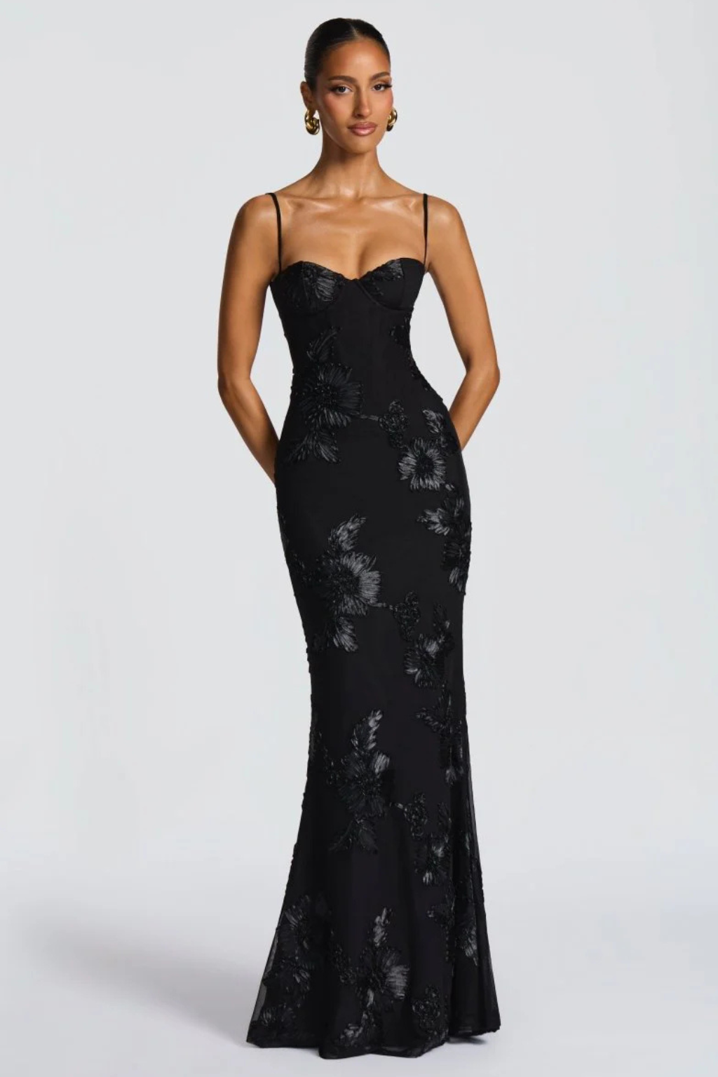 Arabella | Women's Wedding Guest Floral Embroidered Corset Maxi Dress