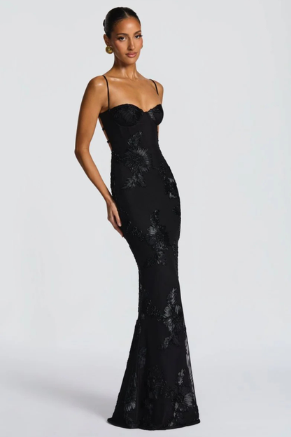 Arabella | Women's Wedding Guest Floral Embroidered Corset Maxi Dress
