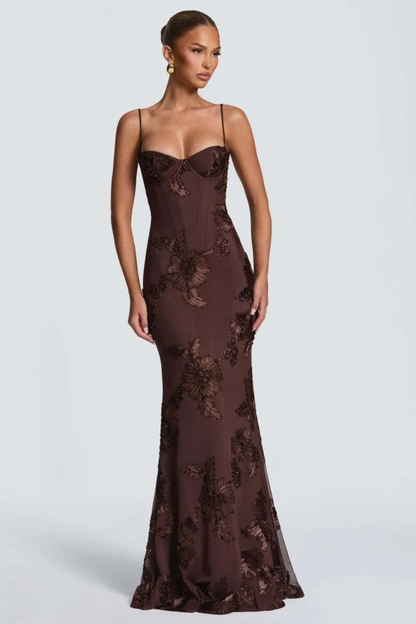 Arabella | Women's Wedding Guest Floral Embroidered Corset Maxi Dress