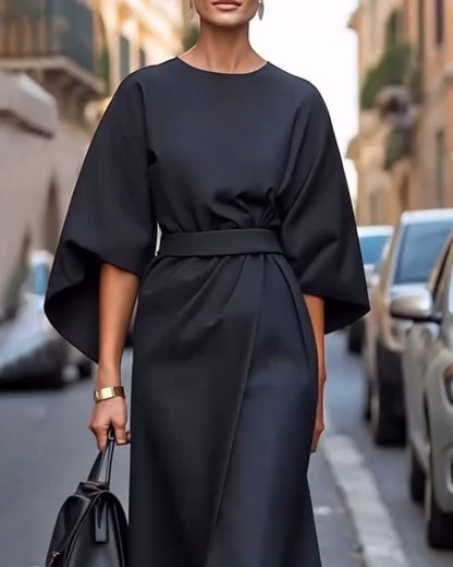 Aurelia | Women Midi Dress Lantern Sleeves Belted