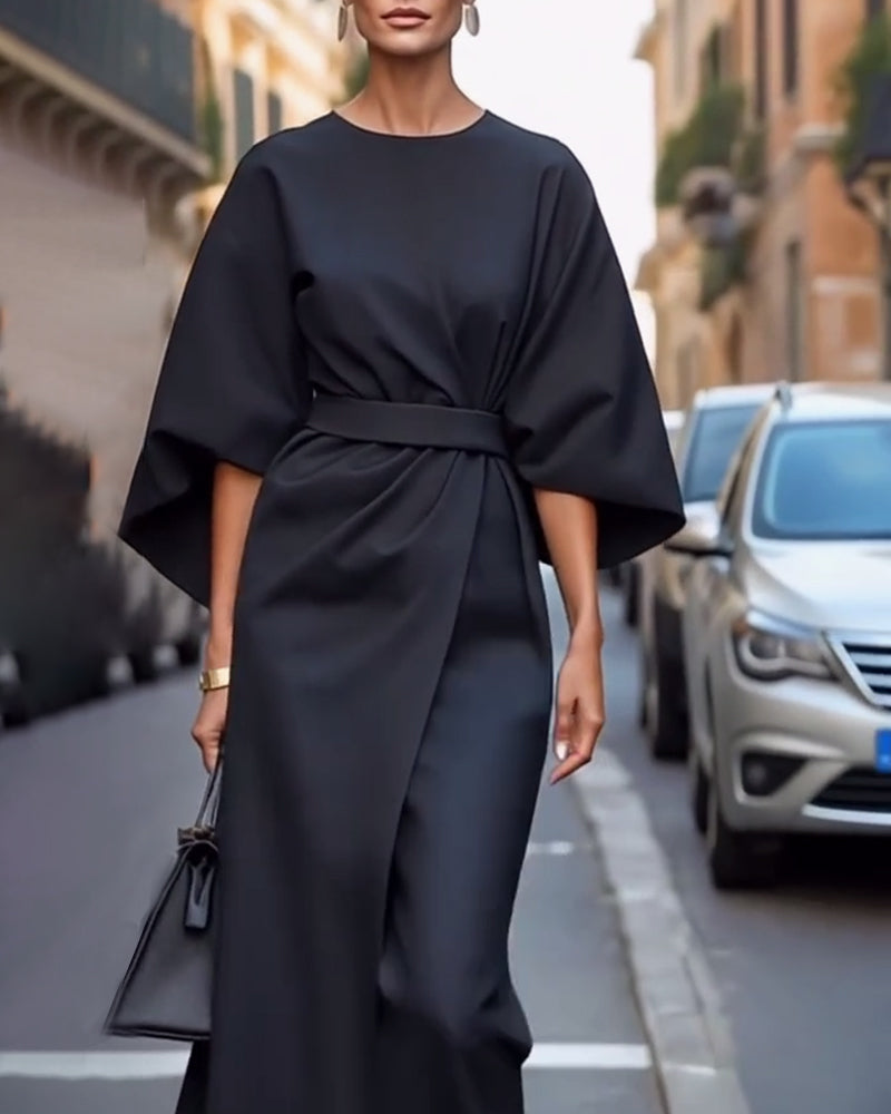 Aurelia | Women Midi Dress Lantern Sleeves Belted