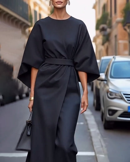 Aurelia | Women Midi Dress Lantern Sleeves Belted