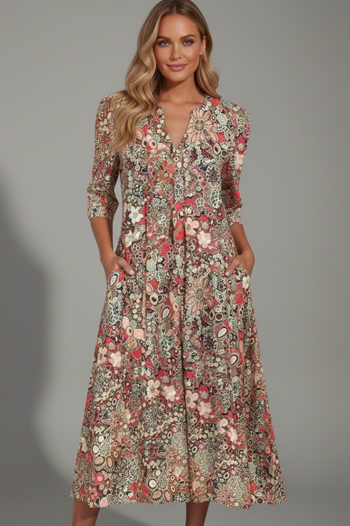 Aveline | Effortless Women's V-Neck Midi Summer Dress