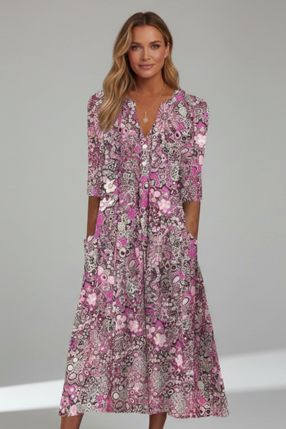 Aveline | Effortless Women's V-Neck Midi Summer Dress
