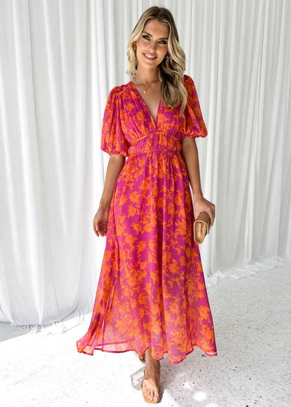 Beatrice | Elegant Women's Wedding Guest Floral V-Neck Maxi Dress