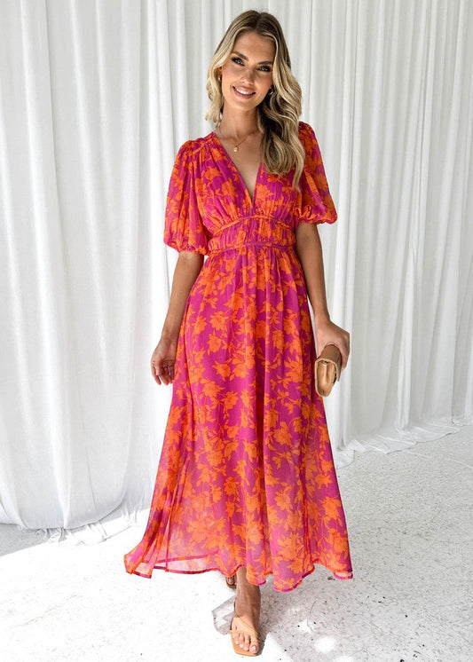 Beatrice | Elegant Women's Wedding Guest Floral V-Neck Maxi Dress