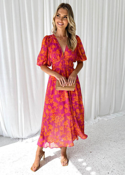 Beatrice | Elegant Women's Wedding Guest Floral V-Neck Maxi Dress