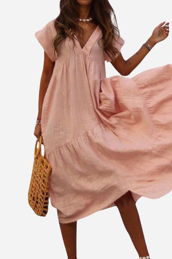 Beatrix | Women's V-neck Tiered Skirt Midi Dress