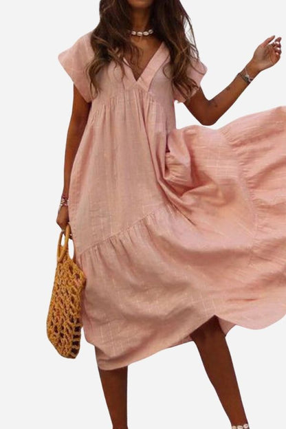 Beatrix | Women's V-neck Tiered Skirt Midi Dress