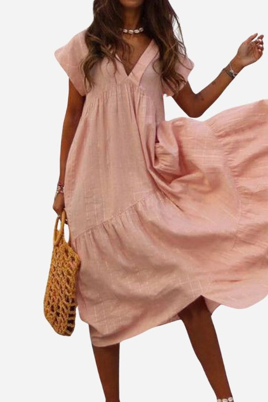 Beatrix | Women's V-neck Tiered Skirt Midi Dress