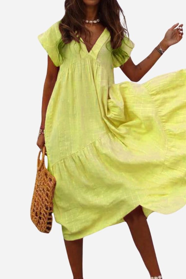 Beatrix | Women's V-neck Tiered Skirt Midi Dress