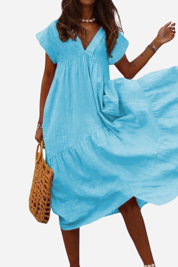 Beatrix | Women's V-neck Tiered Skirt Midi Dress