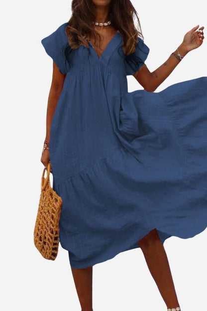 Beatrix | Women's V-neck Tiered Skirt Midi Dress