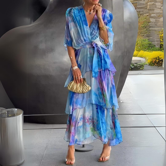 Camille | Elegant Women's V Neck Draped Cocktail Dress