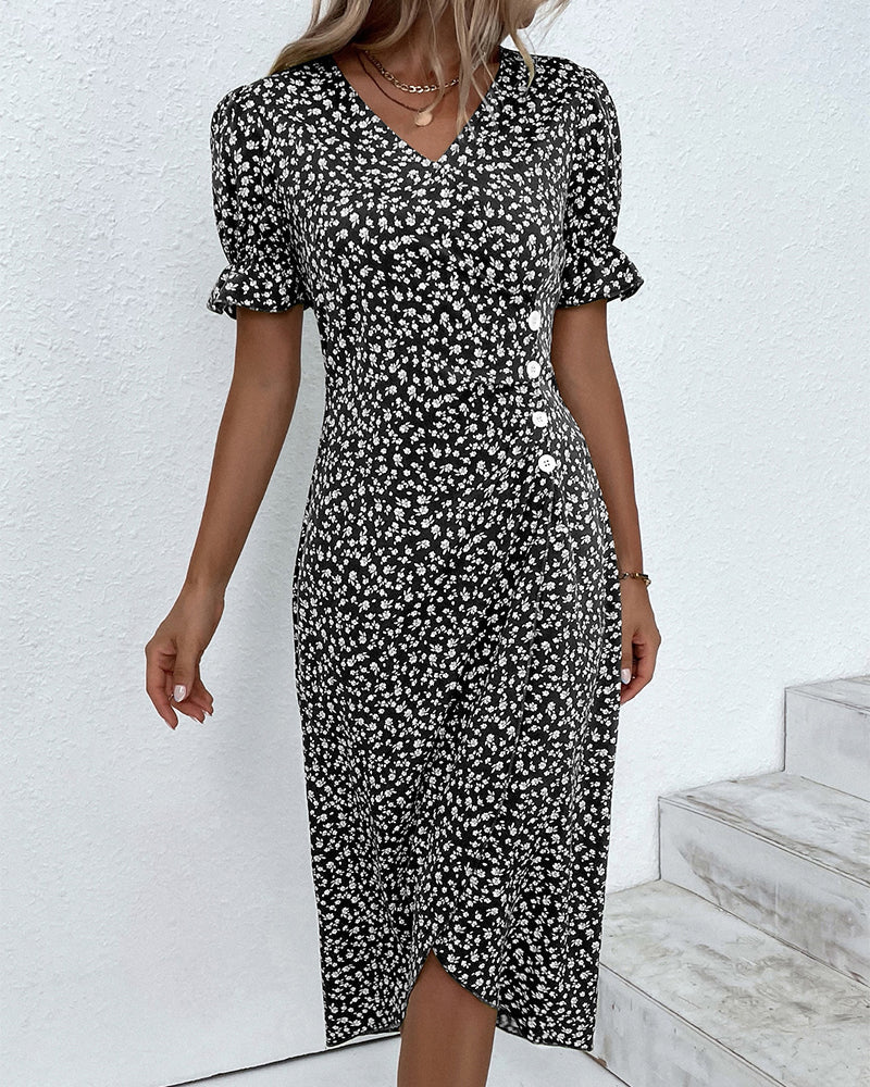 Charlotte | Stylish Women's Floral V Neck Midi Dress
