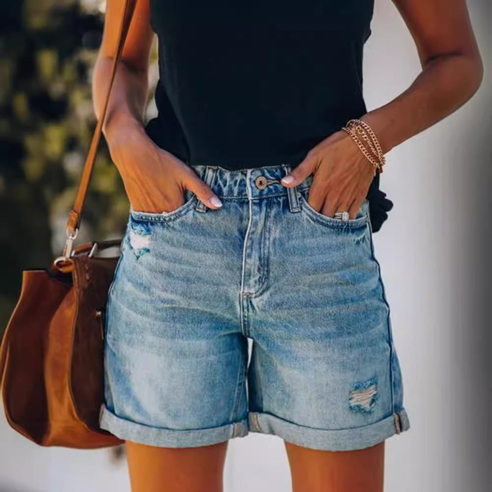 Daisy | Women’s High Waist Denim Shorts Destroyed Fit