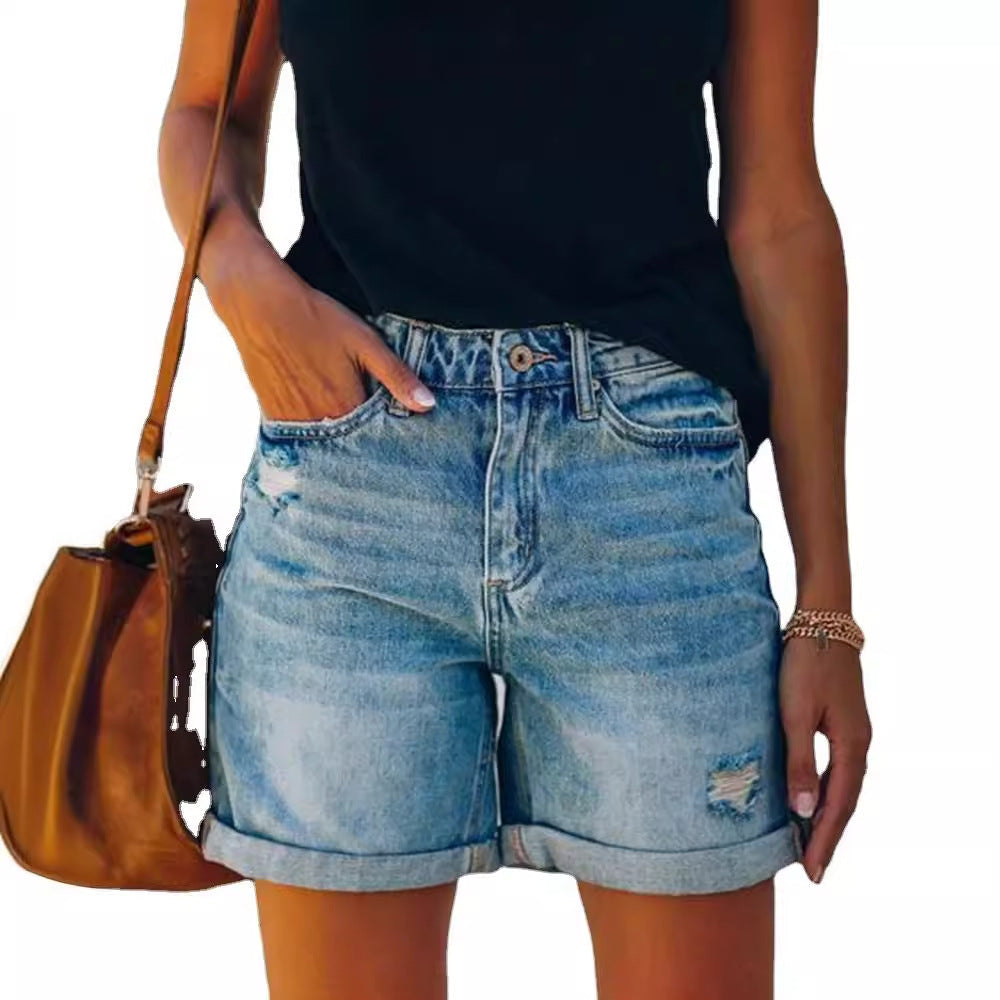 Daisy | Women’s High Waist Denim Shorts Destroyed Fit