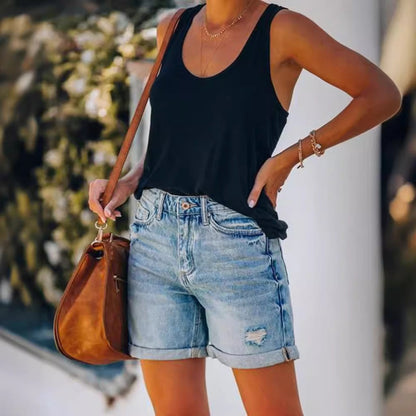 Daisy | Women’s High Waist Denim Shorts Destroyed Fit