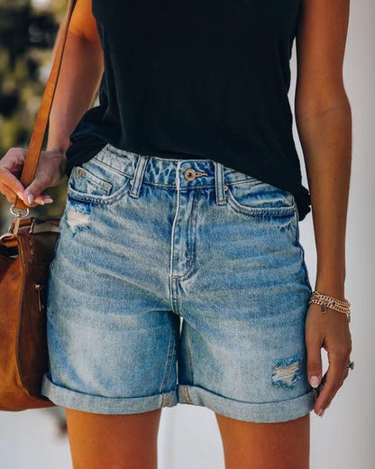 Daisy | Women’s High Waist Denim Shorts Destroyed Fit