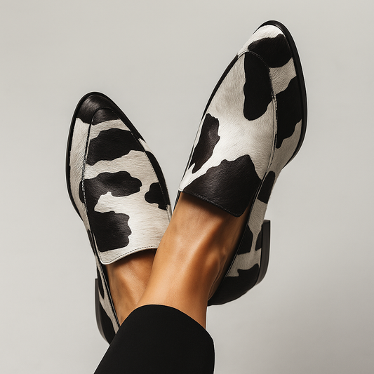Elspeth | Womens Loafers Cow Hide Print Structured Pointed Toe