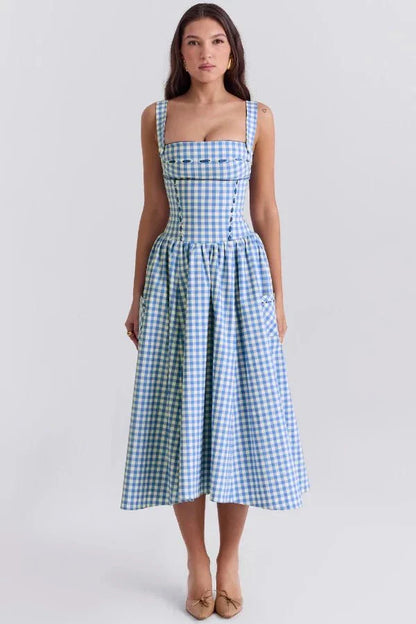 Esther | Women's Gingham Pockets Midi Sundress