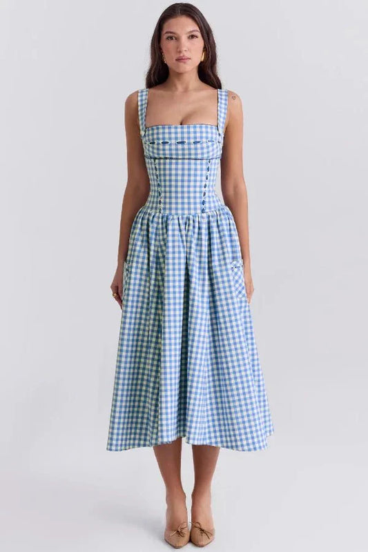 Esther | Women's Gingham Pockets Midi Sundress