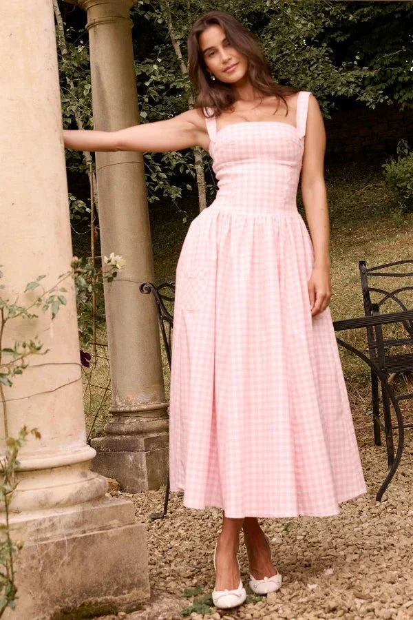 Esther | Women's Gingham Pockets Midi Sundress